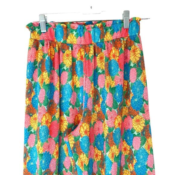 Zara Mod Retro Floral Wide Leg Palazzo Pants size small Pink Green Yellow - Picture 5 of 10